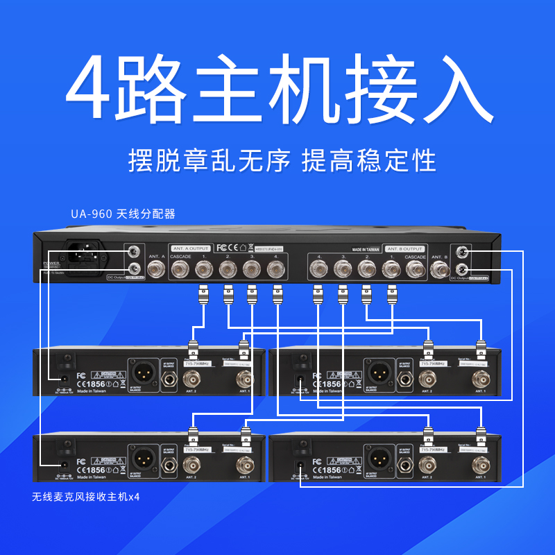 JTS UA-948专业无线话筒天线放大器 U段一拖四无线话筒的信号增强利器